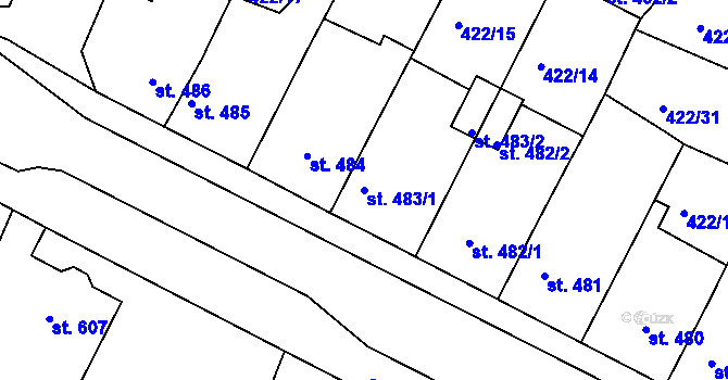 Parcela st. 483/1 v KÚ Milevsko, Katastrální mapa