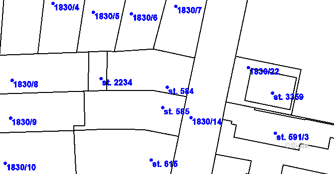 Parcela st. 584 v KÚ Milevsko, Katastrální mapa