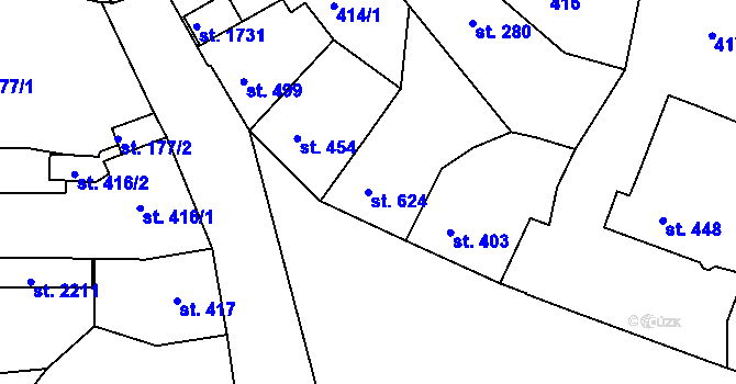 Parcela st. 624 v KÚ Milevsko, Katastrální mapa