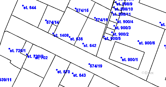 Parcela st. 642 v KÚ Milevsko, Katastrální mapa