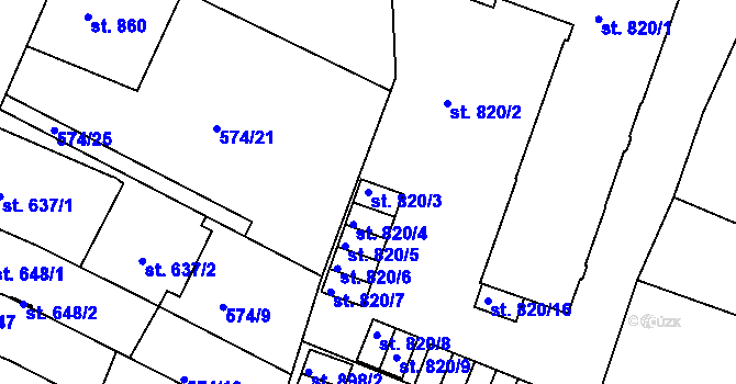 Parcela st. 820/3 v KÚ Milevsko, Katastrální mapa