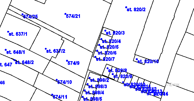 Parcela st. 820/6 v KÚ Milevsko, Katastrální mapa