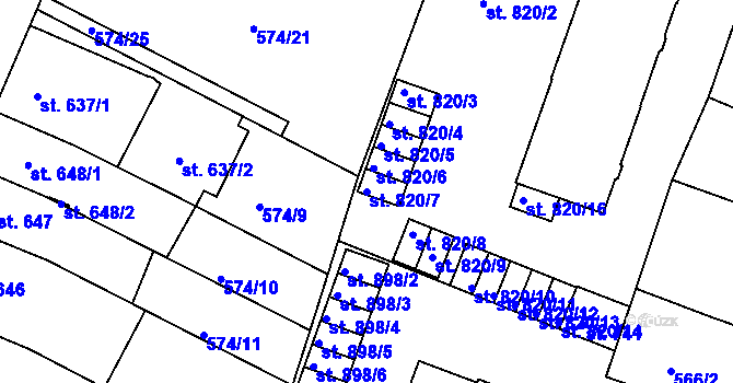 Parcela st. 820/7 v KÚ Milevsko, Katastrální mapa