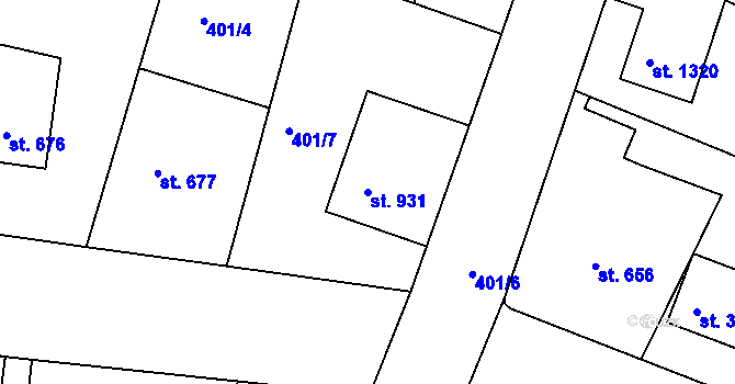 Parcela st. 931 v KÚ Milevsko, Katastrální mapa