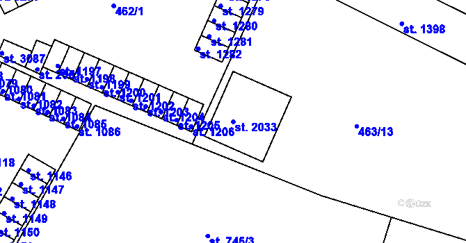 Parcela st. 2033 v KÚ Milevsko, Katastrální mapa