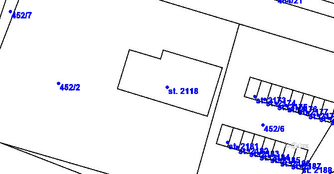 Parcela st. 2118 v KÚ Milevsko, Katastrální mapa