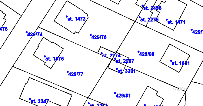 Parcela st. 2274 v KÚ Milevsko, Katastrální mapa