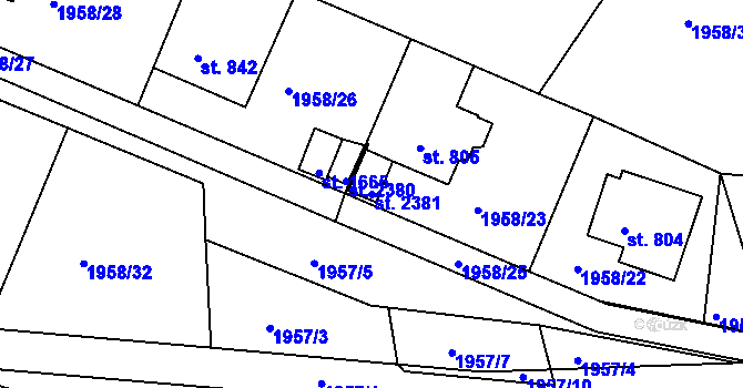 Parcela st. 2381 v KÚ Milevsko, Katastrální mapa