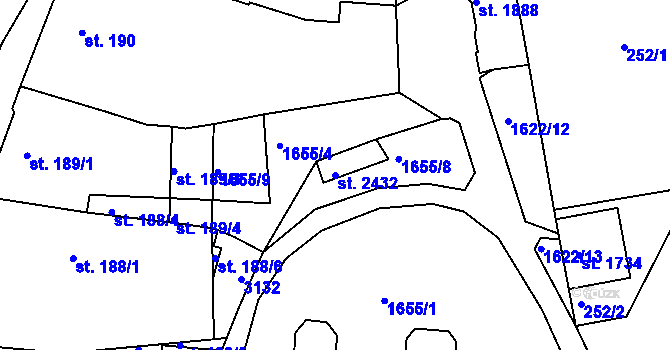 Parcela st. 2432 v KÚ Milevsko, Katastrální mapa