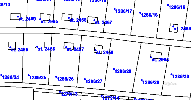 Parcela st. 2458 v KÚ Milevsko, Katastrální mapa