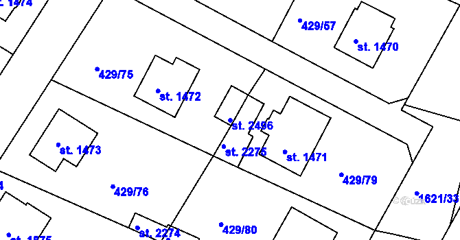 Parcela st. 2496 v KÚ Milevsko, Katastrální mapa