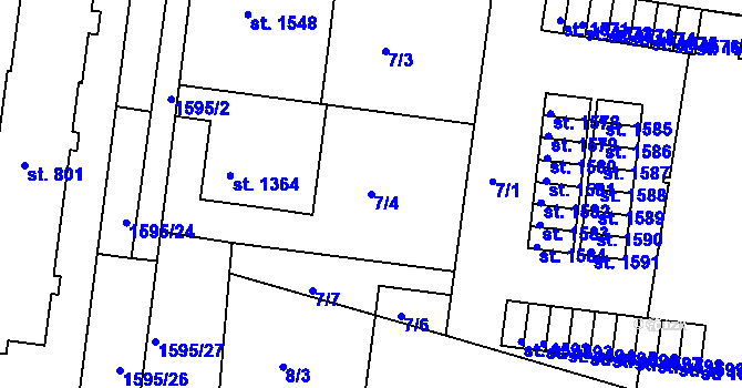 Parcela st. 7/4 v KÚ Milevsko, Katastrální mapa