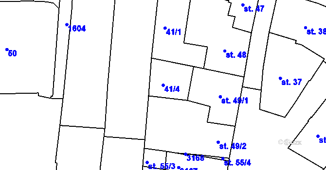 Parcela st. 41/4 v KÚ Milevsko, Katastrální mapa