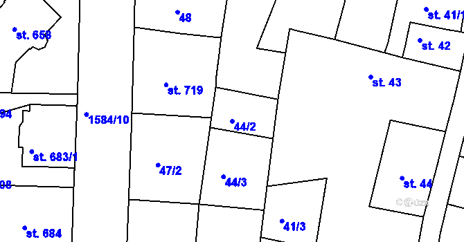 Parcela st. 44/2 v KÚ Milevsko, Katastrální mapa