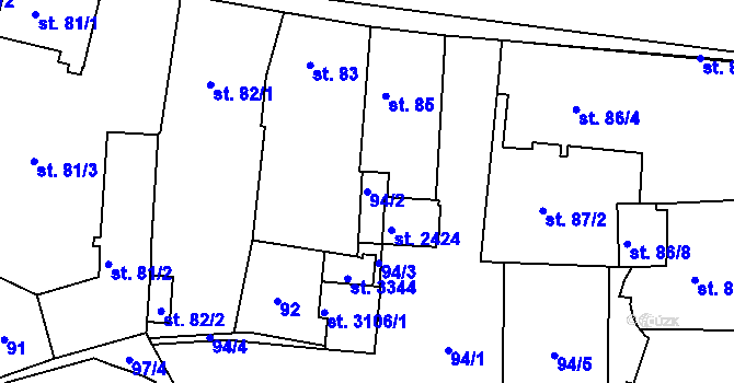 Parcela st. 94/2 v KÚ Milevsko, Katastrální mapa