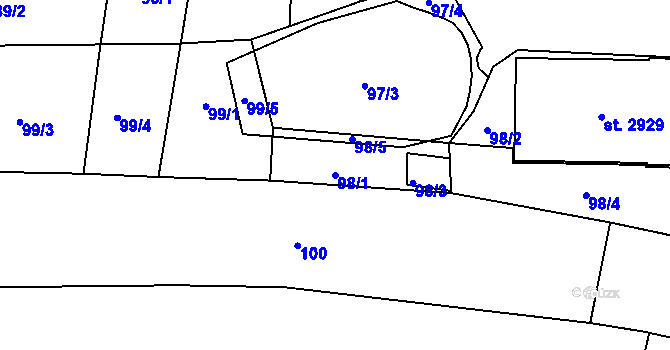 Parcela st. 98/1 v KÚ Milevsko, Katastrální mapa