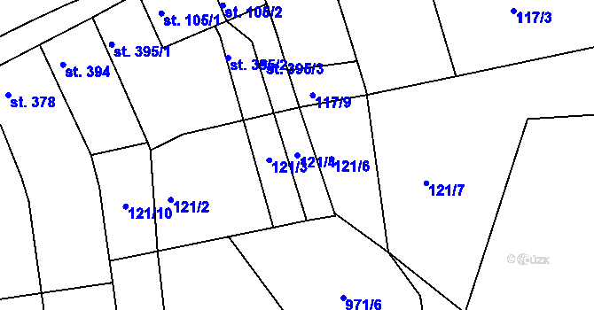 Parcela st. 121/4 v KÚ Milevsko, Katastrální mapa