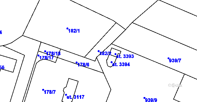 Parcela st. 182/2 v KÚ Milevsko, Katastrální mapa