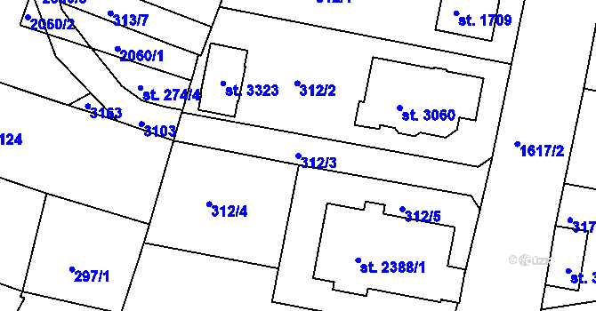 Parcela st. 312/3 v KÚ Milevsko, Katastrální mapa