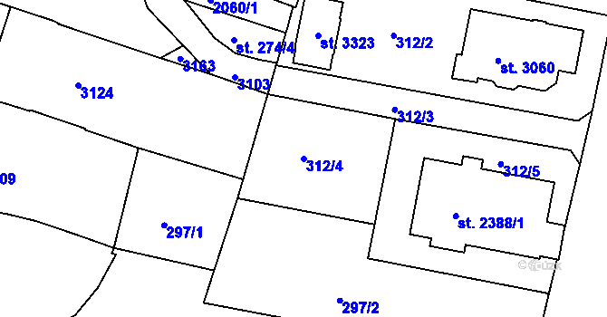 Parcela st. 312/4 v KÚ Milevsko, Katastrální mapa
