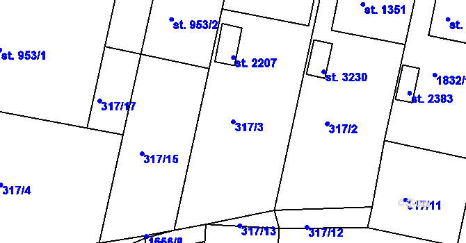 Parcela st. 317/3 v KÚ Milevsko, Katastrální mapa