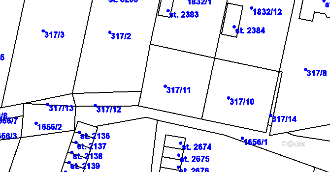 Parcela st. 317/11 v KÚ Milevsko, Katastrální mapa