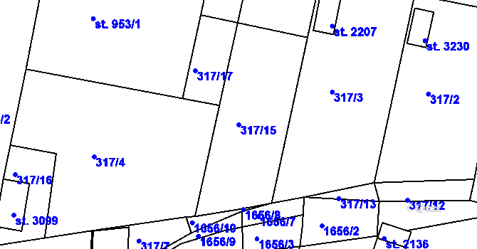 Parcela st. 317/15 v KÚ Milevsko, Katastrální mapa