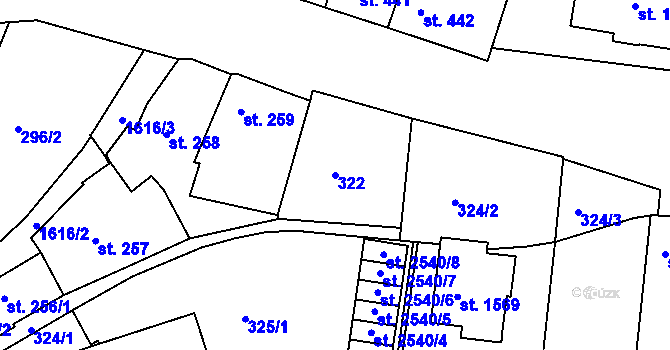 Parcela st. 322 v KÚ Milevsko, Katastrální mapa