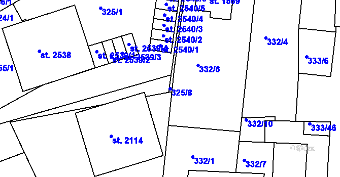 Parcela st. 325/8 v KÚ Milevsko, Katastrální mapa