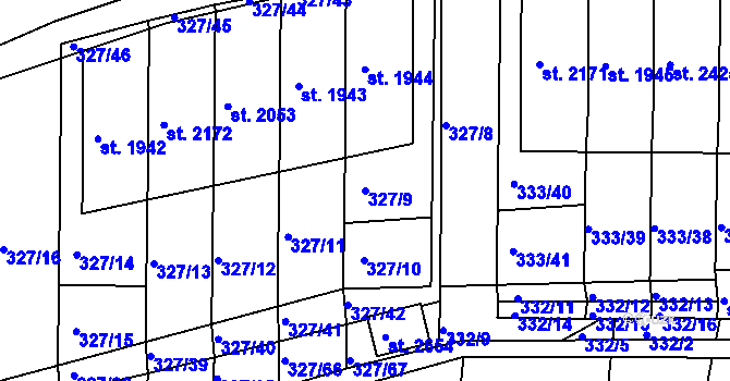 Parcela st. 327/9 v KÚ Milevsko, Katastrální mapa