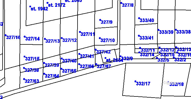 Parcela st. 327/42 v KÚ Milevsko, Katastrální mapa