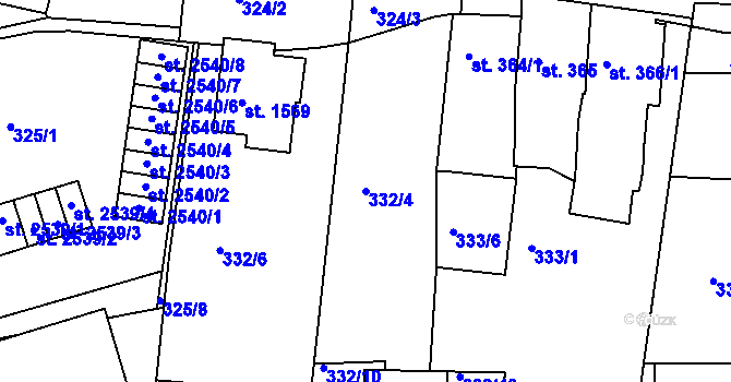 Parcela st. 332/4 v KÚ Milevsko, Katastrální mapa
