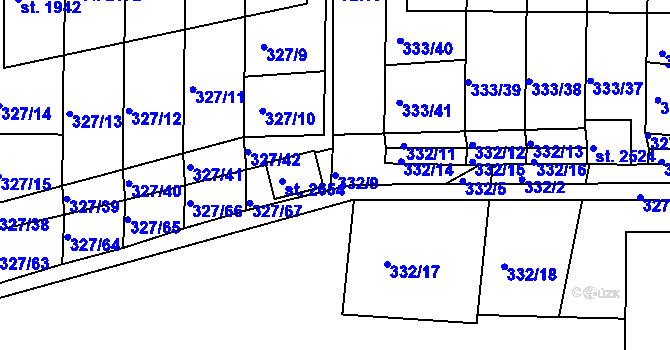 Parcela st. 332/9 v KÚ Milevsko, Katastrální mapa