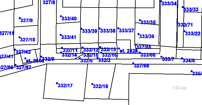 Parcela st. 332/16 v KÚ Milevsko, Katastrální mapa