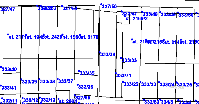 Parcela st. 333/34 v KÚ Milevsko, Katastrální mapa