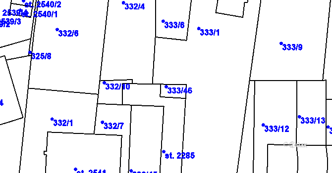 Parcela st. 333/46 v KÚ Milevsko, Katastrální mapa