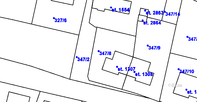 Parcela st. 347/8 v KÚ Milevsko, Katastrální mapa