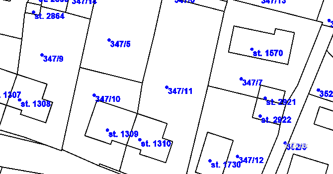 Parcela st. 347/11 v KÚ Milevsko, Katastrální mapa