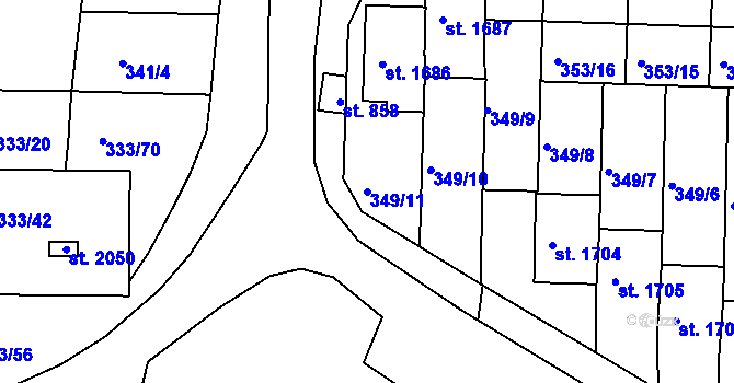 Parcela st. 349/11 v KÚ Milevsko, Katastrální mapa