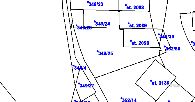 Parcela st. 349/25 v KÚ Milevsko, Katastrální mapa