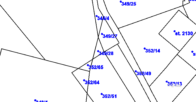 Parcela st. 349/28 v KÚ Milevsko, Katastrální mapa