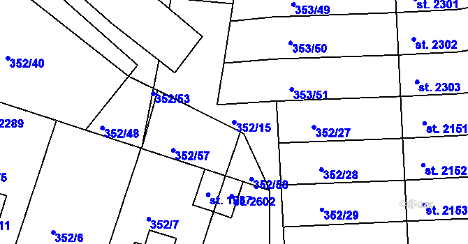 Parcela st. 352/15 v KÚ Milevsko, Katastrální mapa