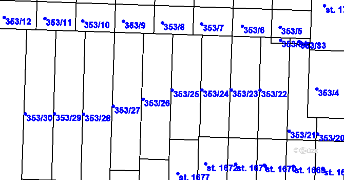Parcela st. 353/25 v KÚ Milevsko, Katastrální mapa