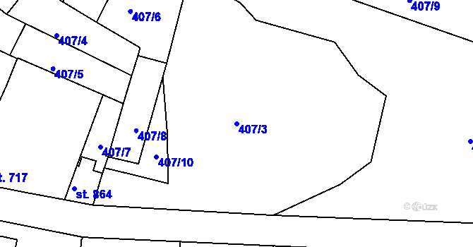 Parcela st. 407/3 v KÚ Milevsko, Katastrální mapa