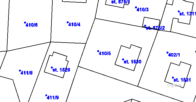 Parcela st. 410/5 v KÚ Milevsko, Katastrální mapa