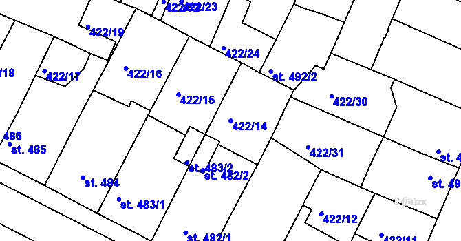 Parcela st. 422/14 v KÚ Milevsko, Katastrální mapa