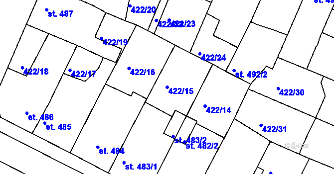 Parcela st. 422/15 v KÚ Milevsko, Katastrální mapa