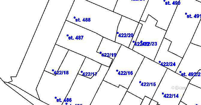 Parcela st. 422/19 v KÚ Milevsko, Katastrální mapa