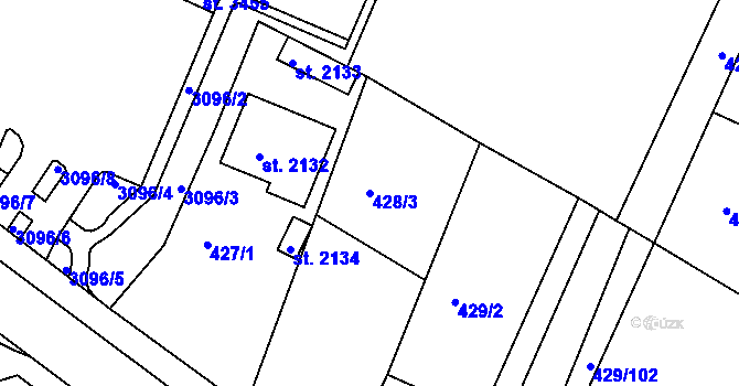 Parcela st. 428/3 v KÚ Milevsko, Katastrální mapa