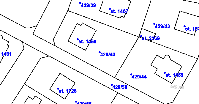 Parcela st. 429/40 v KÚ Milevsko, Katastrální mapa